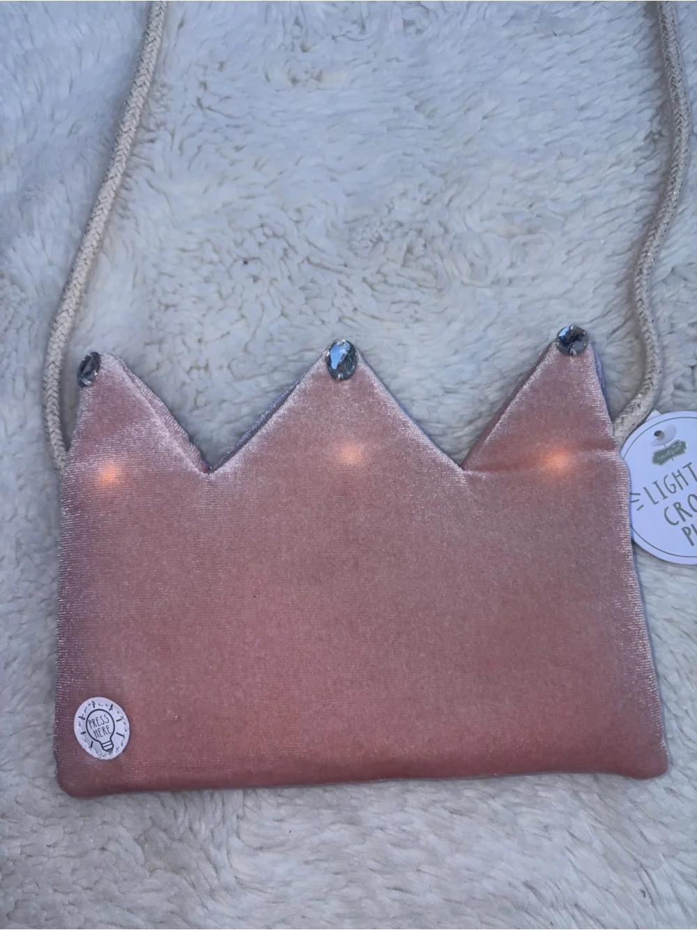 NWT Mud Pie Purple Pink Double Sided Light Up Crown Purse Velvet Magnetic